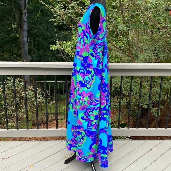 Vintage 60s 70s Psychedelic Flower Power Abstract Print Maxi Dress - Picture 3 of 12